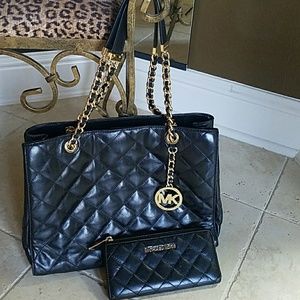 Michael Kors Black Quilted Susannah Bag and wallet